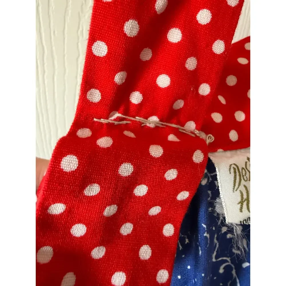 Vintage Red White Blue Bandana Print Maxi Apron Polka Dot Ruffle Cottagecore